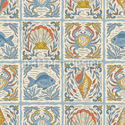 Telhas n&aacute;uticas de Delft Design de padr&atilde;o vetorial sem costura