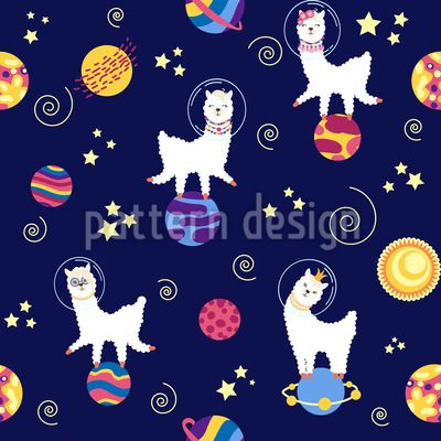 Lamas en el espacio Estampado Vectorial Sin Costura