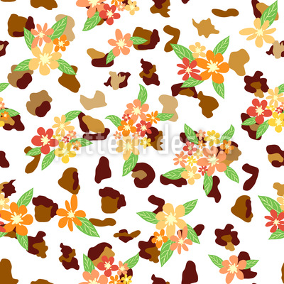 Leopardo con flores Estampado Vectorial Sin Costura
