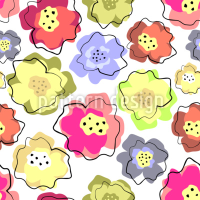 Flores vibrantes con forma de garabato Estampado Vectorial Sin Costura