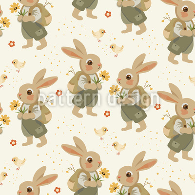 Conejitos recolectores de flores Estampado Vectorial Sin Costura