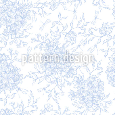 Hortensia Toile De Jouy Estampado Vectorial Sin Costura
