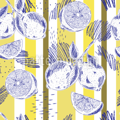 Mediterrane Zitronenskizze Nahtloses Vektormuster