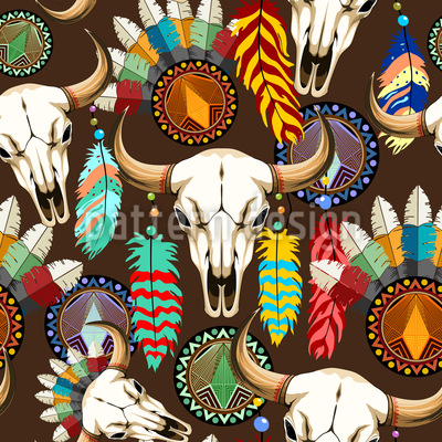 데코레이티드 버팔로 스컬 원활한 벡터 패턴 디자인