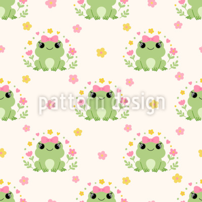 Kawaii Frogs Seamless Vector Pattern Design