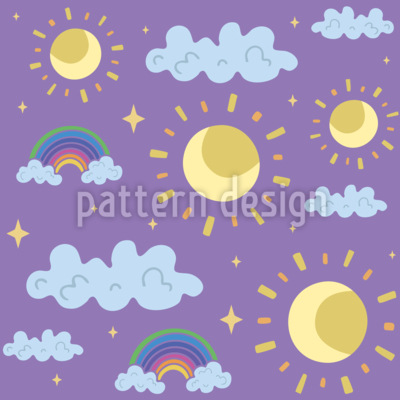 Regenb&ouml;gen Sonnen und Wolken Nahtloses Vektormuster