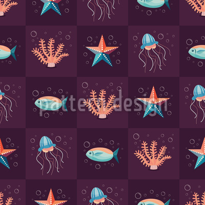 Tablero de ajedrez Deep See Estampado Vectorial Sin Costura