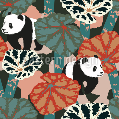 Giant Leaves And Pandas Seamless Vector Pattern Design