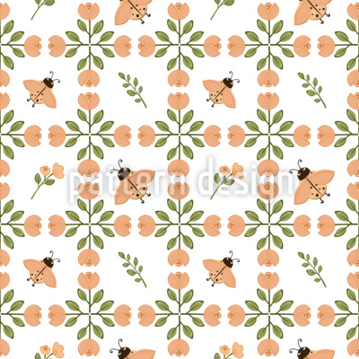 Tulip Grid con mariquitas Estampado Vectorial Sin Costura