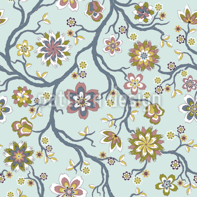 Fantastik &Ccedil;i&ccedil;ek A&ccedil;an Dallar Dikişsiz Vekt&ouml;r Desen Tasarımı