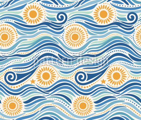 T&auml;htip&auml;iv&auml;n aurinkoiset aallot Saumaton vektorikuvion suunnittelu