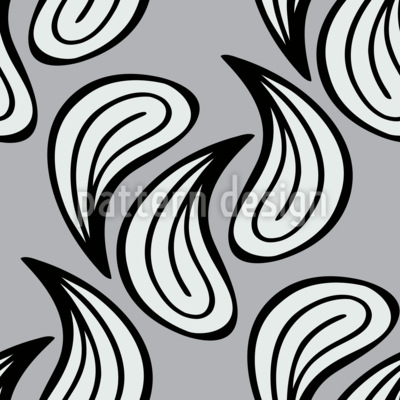 Monochrome Paisley Wave Seamless Vector Pattern Design