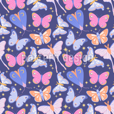 Mystieke motten en hemelvlinders Naadloos vectorpatroon ontwerp