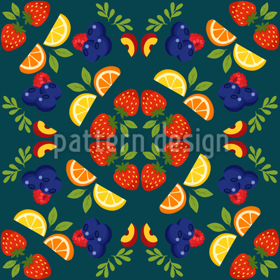 Beeren-Zitrus-Mandala Nahtloses Vektormuster