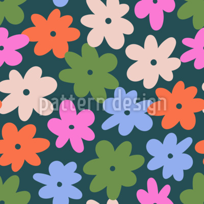 Bold Retro Flowers Seamless Vector Pattern Design