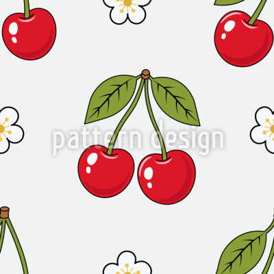 Cerezas y flores Estampado Vectorial Sin Costura
