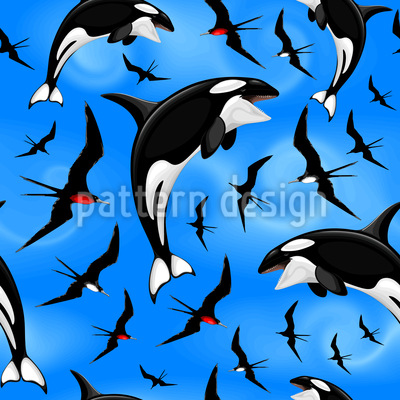 Orcas unter den V&ouml;geln Nahtloses Vektormuster