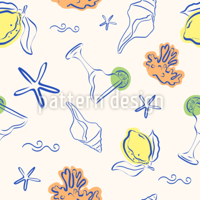 Elementos costeros veraniegos Estampado Vectorial Sin Costura
