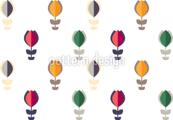 Geometric Folk Tulip Seamless Vector Pattern Design