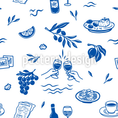 Śr&oacute;dziemnomorskie ilustracje bezszwowy wz&oacute;r wektorowy.
