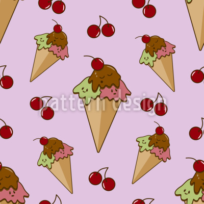 Kawaii Ice Cream Seamless Vector Pattern Design
