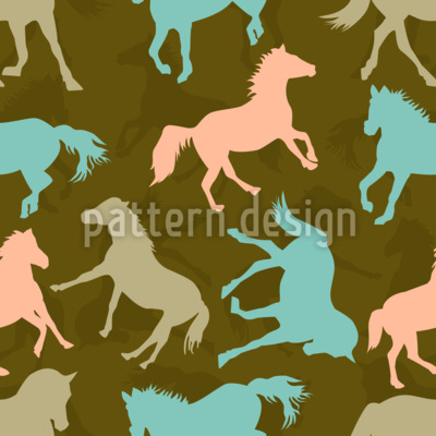 Desfile de cavalos no deserto Design de padr&atilde;o vetorial sem costura