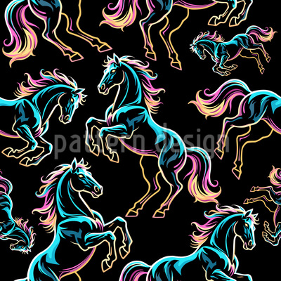 Neon Horse  Seamless Vector Pattern Design