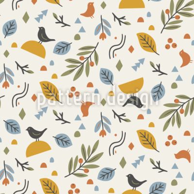 Scandinavian Autumn Woodland Seamless Vector Pattern Design