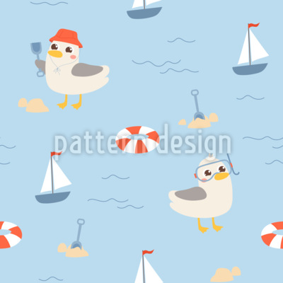 Gaviotas en la playa Estampado Vectorial Sin Costura