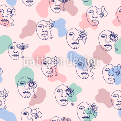Retrato femenino Estampado Vectorial Sin Costura