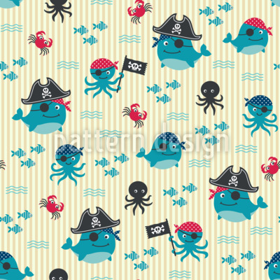 Des poissons pirates sous-marins fantaisistes Motif Vectoriel Sans Couture