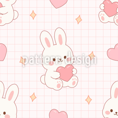Heart Bunny Bliss Estampado Vectorial Sin Costura