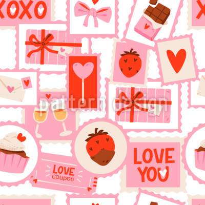 Briefmarken zum Valentinstag Nahtloses Vektormuster