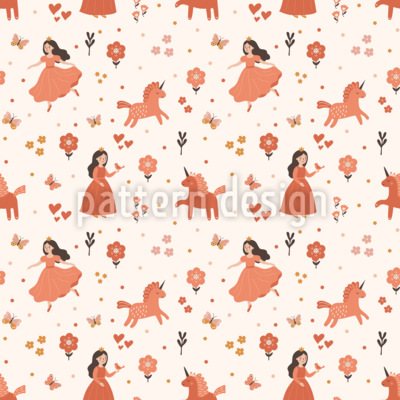 Princesa y unicornio Estampado Vectorial Sin Costura