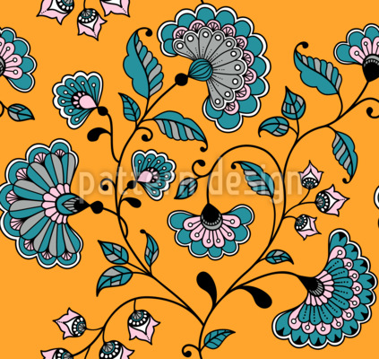Chintz de flores orientais caprichosas Design de padr&atilde;o vetorial sem costura
