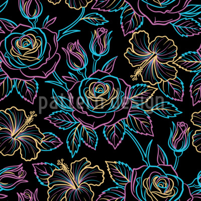 Neon Floral Matrix Seamless Vector Pattern Design