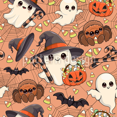 Fantasmas kawaii de Halloween Estampado Vectorial Sin Costura