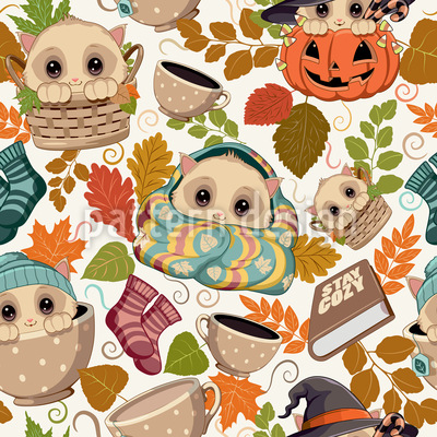 Chatons d'automne douillets Motif Vectoriel Sans Couture