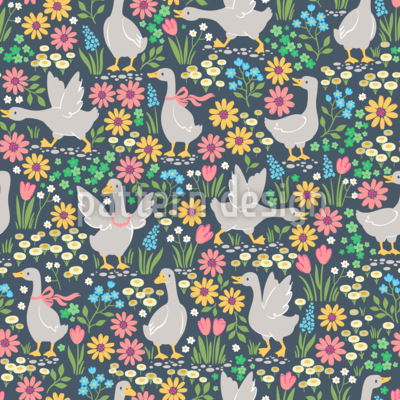 Geese In The Pasture Seamless Vector Pattern Design