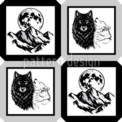 Lobos e montanhas Design de padr&atilde;o vetorial sem costura