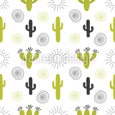 Hypnotic Cacti Illustrations Seamless Vector Pattern Design