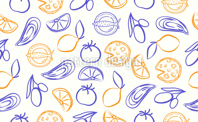 Comida italiana casual e frutos do mar Design de padr&atilde;o vetorial sem costura