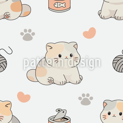 Gatito hambriento y esponjoso Estampado Vectorial Sin Costura