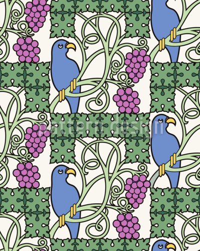 Oiseaux et vignes Motif Vectoriel Sans Couture