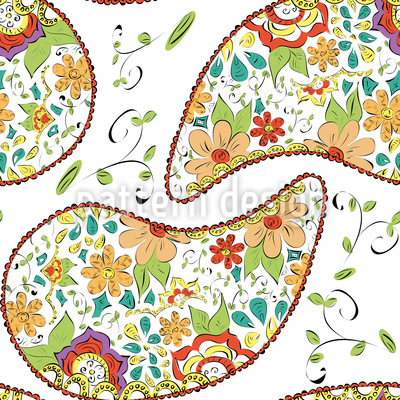 Delicate Doodle Paisley Seamless Vector Pattern Design