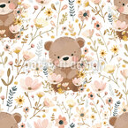 Bebé oso en un prado pastel Estampado Vectorial Sin Costura
