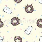 Lindas rosquillas espolvoreadas con leche Estampado Vectorial Sin Costura