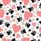 Huellas de queridas mascotas y corazones Estampado Vectorial Sin Costura