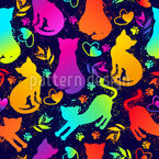 Neon Kittens Seamless Vector Pattern Design