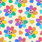 Flores y corazones del arcoíris kawaii Estampado Vectorial Sin Costura